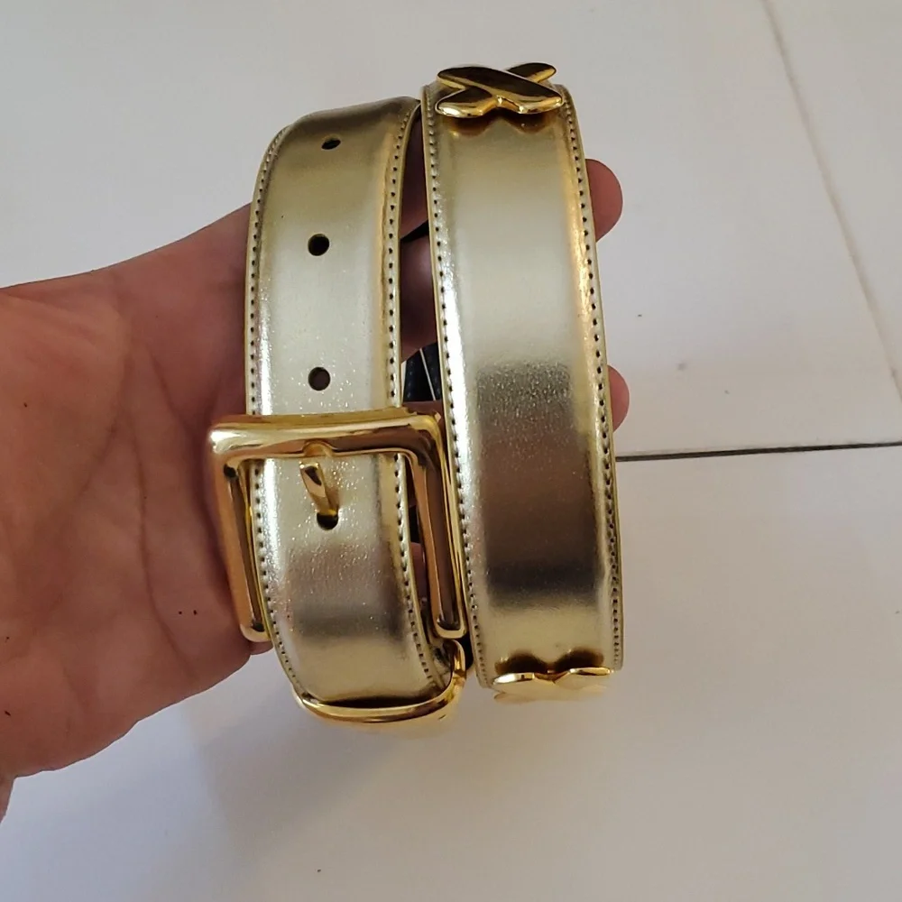 New without tags women's X fashion gold leather belt size XS
